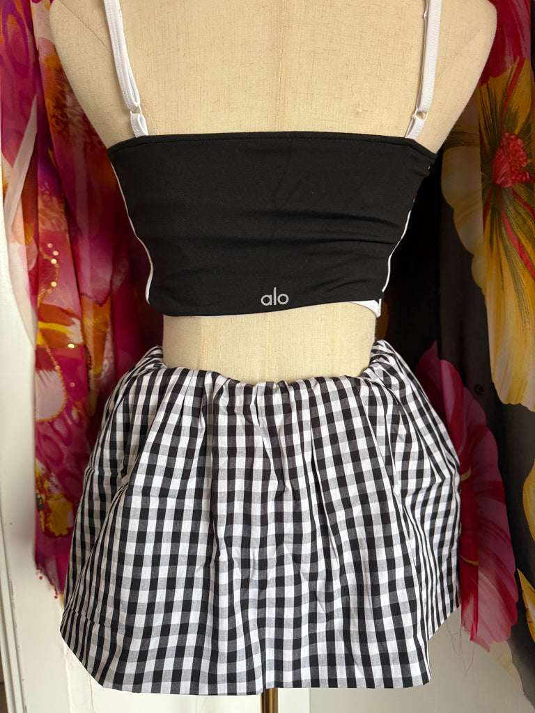 Gingham Drawstring Mini Skirt – Monochrome Check
