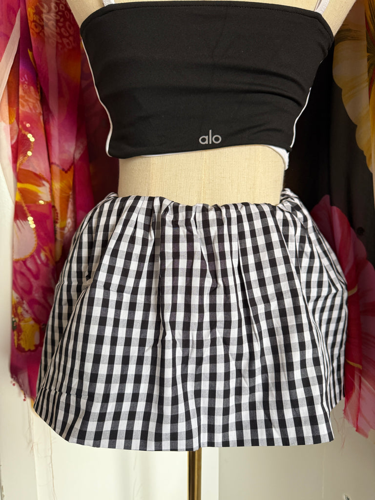 Gingham Drawstring Mini Skirt – Monochrome Check