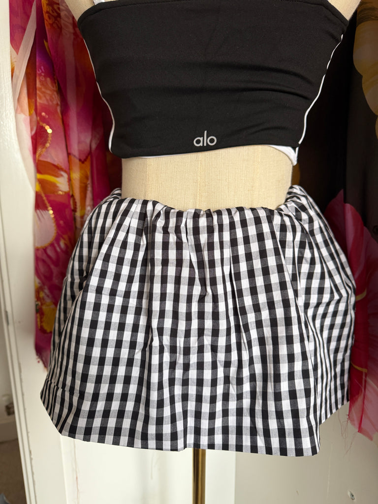 Gingham Drawstring Mini Skirt – Monochrome Check