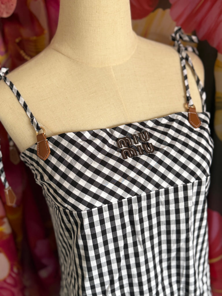 Gingham Tie-Shoulder Mini Dress – Monochrome Check