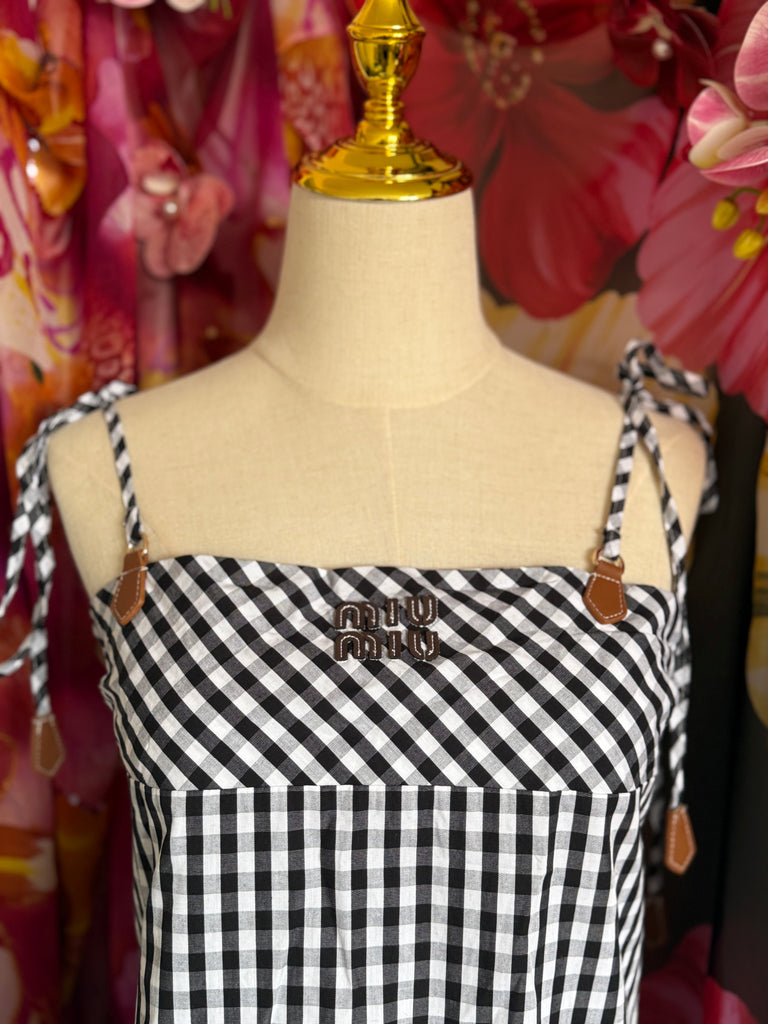 Gingham Tie-Shoulder Mini Dress – Monochrome Check