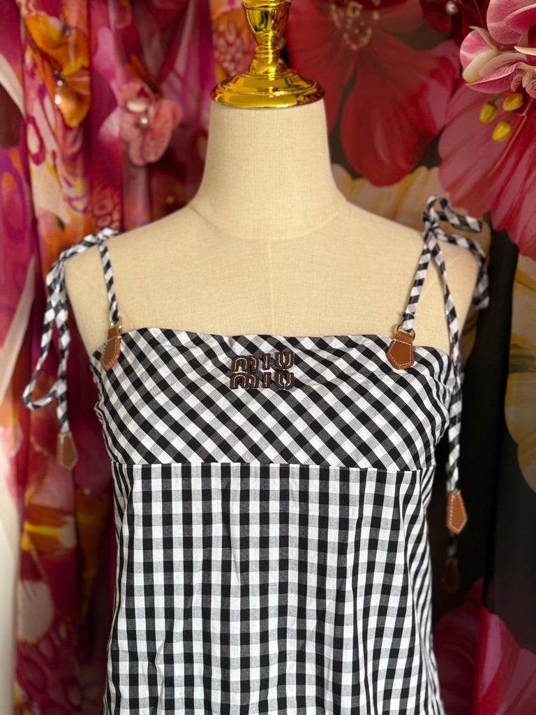 Gingham Tie-Shoulder Mini Dress – Monochrome Check