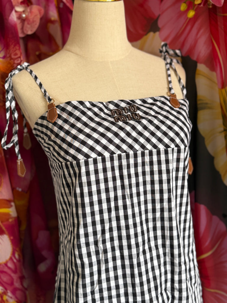 Gingham Tie-Shoulder Mini Dress – Monochrome Check