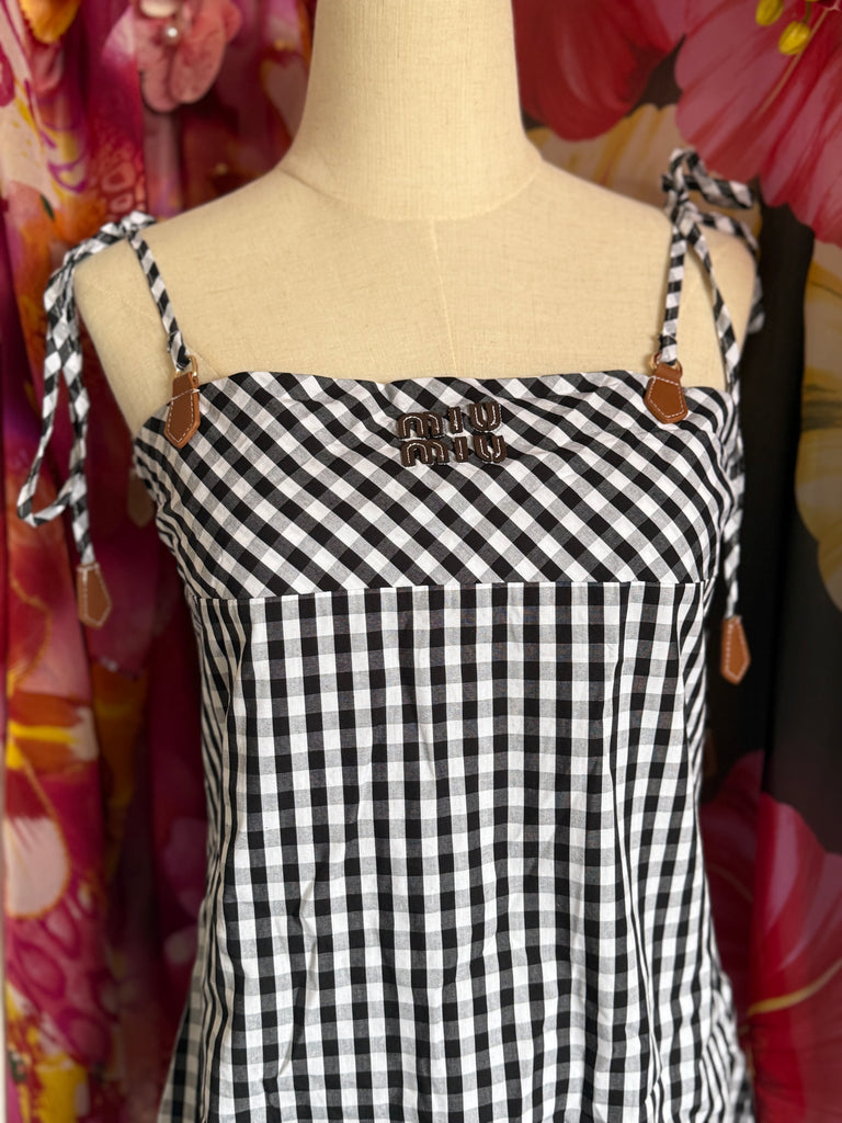 Gingham Tie-Shoulder Mini Dress – Monochrome Check