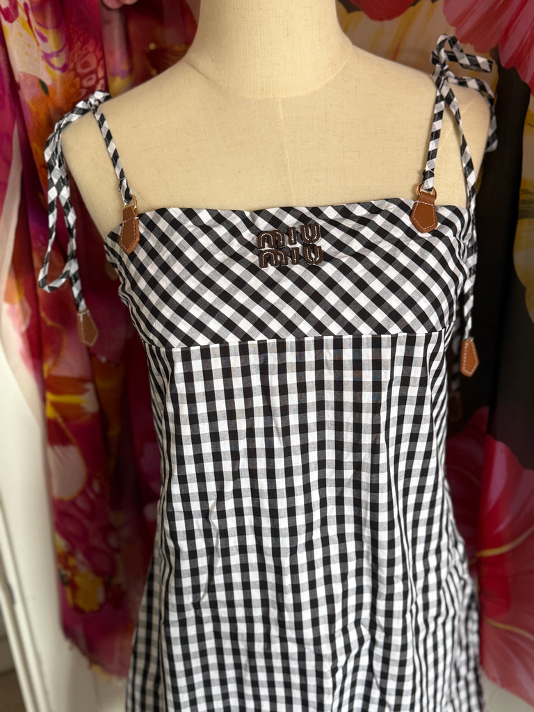 Gingham Tie-Shoulder Mini Dress – Monochrome Check
