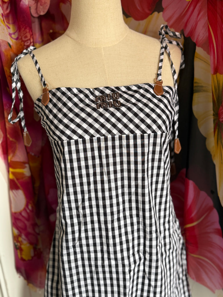 Gingham Tie-Shoulder Mini Dress – Monochrome Check