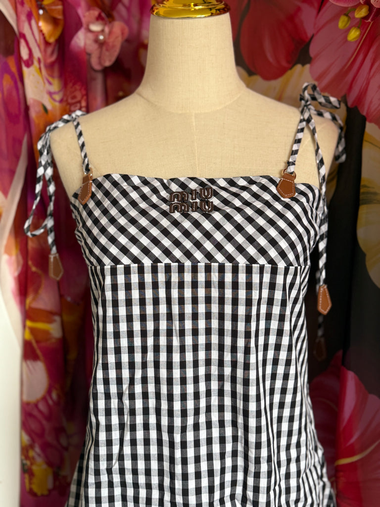 Gingham Tie-Shoulder Mini Dress – Monochrome Check