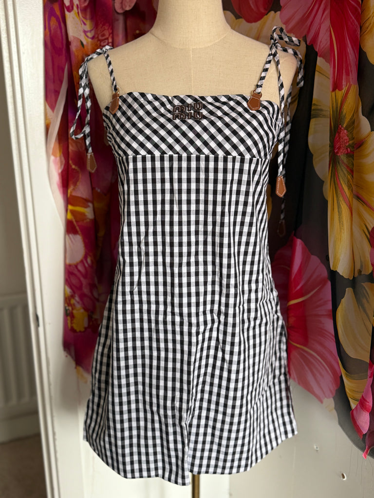 Gingham Tie-Shoulder Mini Dress – Monochrome Check