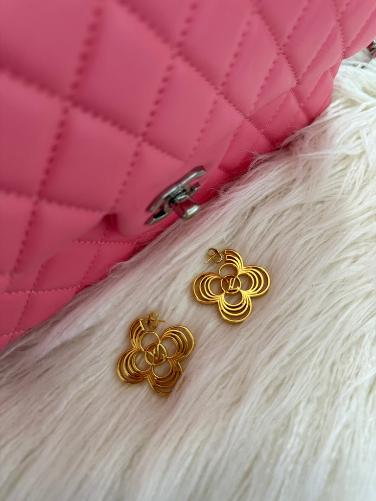 Gold Statement Floral Drop Earrings – Layered Petal Design