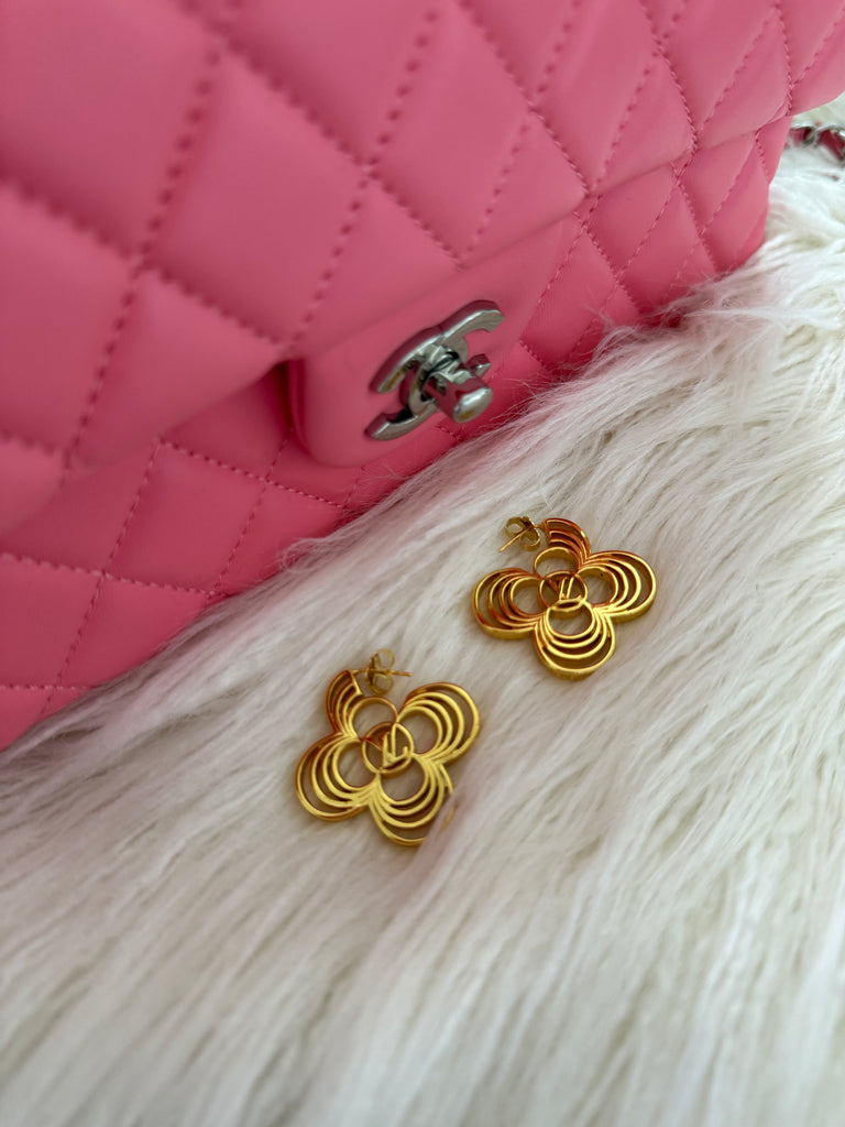 Gold Statement Floral Drop Earrings – Layered Petal Design