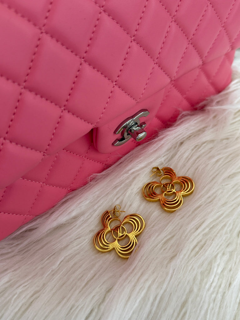 Gold Statement Floral Drop Earrings – Layered Petal Design