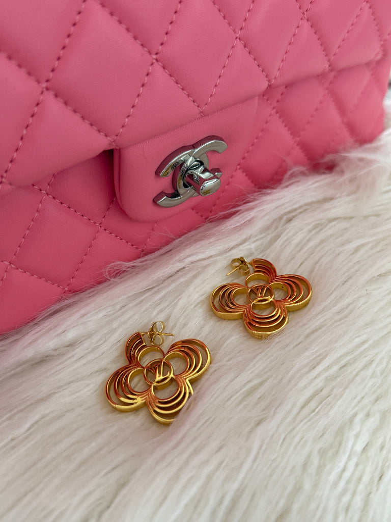 Gold Statement Floral Drop Earrings – Layered Petal Design