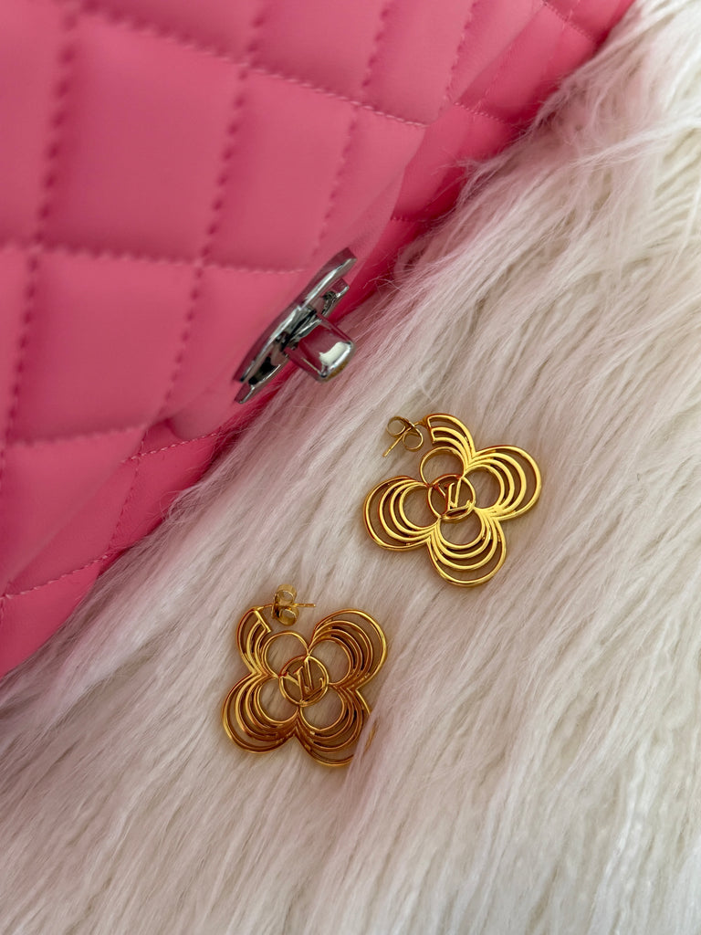 Gold Statement Floral Drop Earrings – Layered Petal Design
