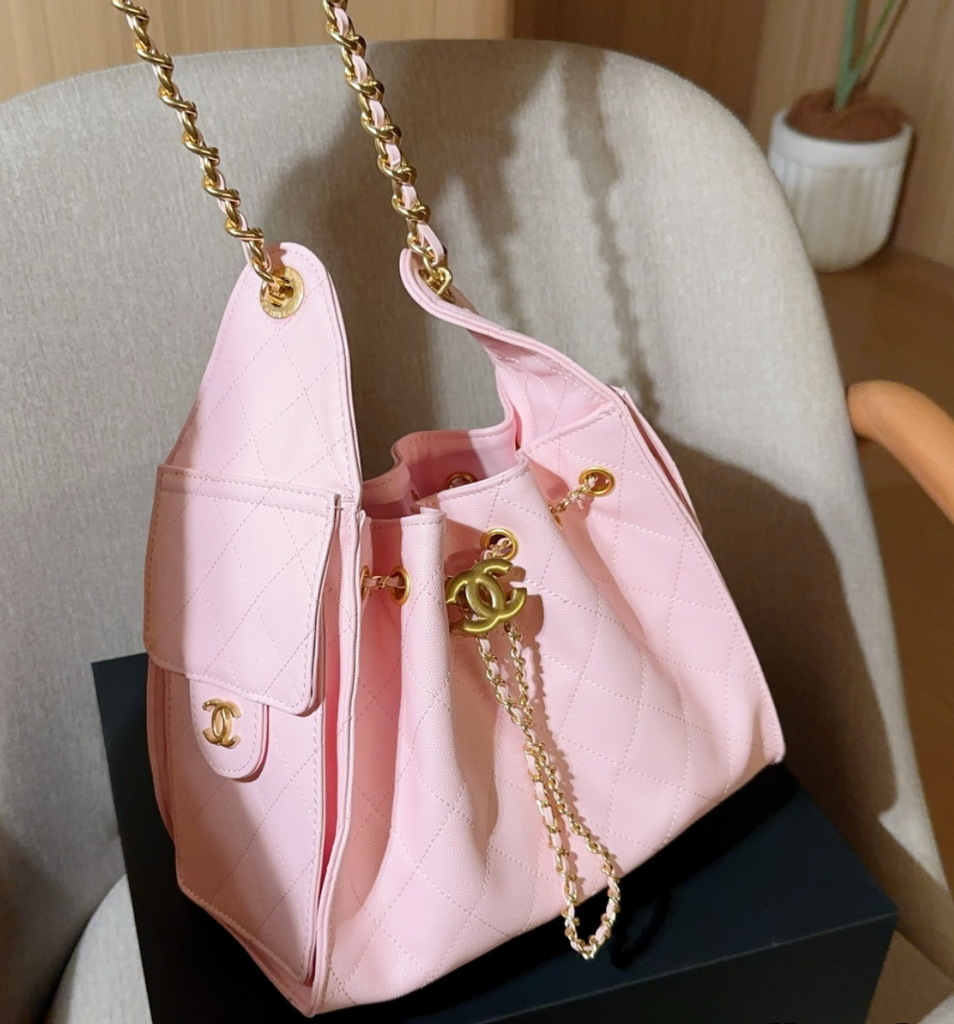 Pre-Order | Quilted Drawstring Shoulder Bag – Pink