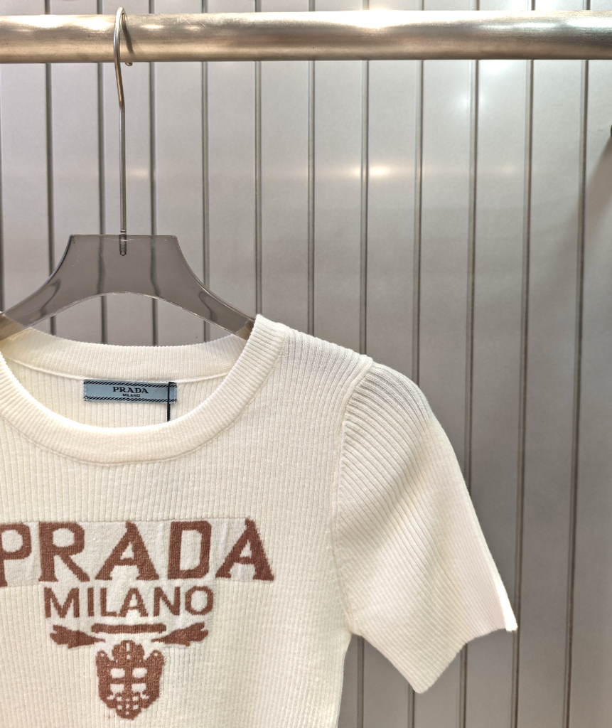 Pre-Order | Ribbed Logo Knit Top – Cream