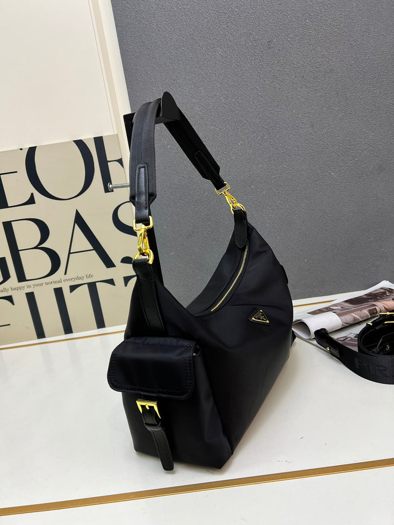 Black Nylon Shoulder Bag with Gold Hardware – Pre-Order