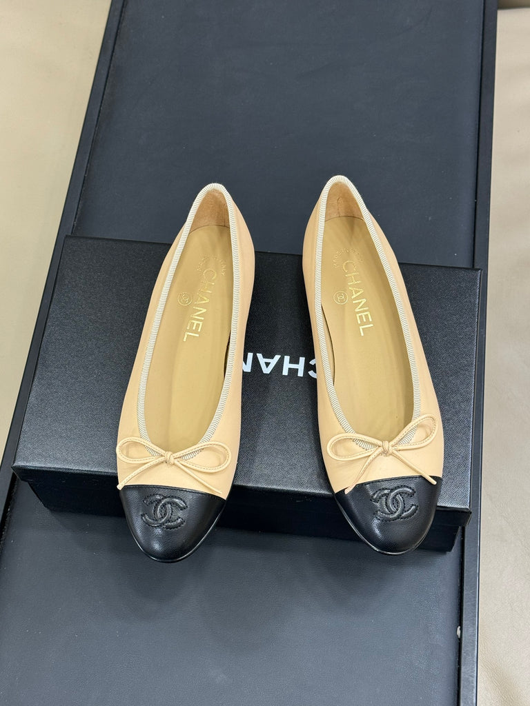 Beige & Black Cap-Toe Ballet Flats – Pre-Order