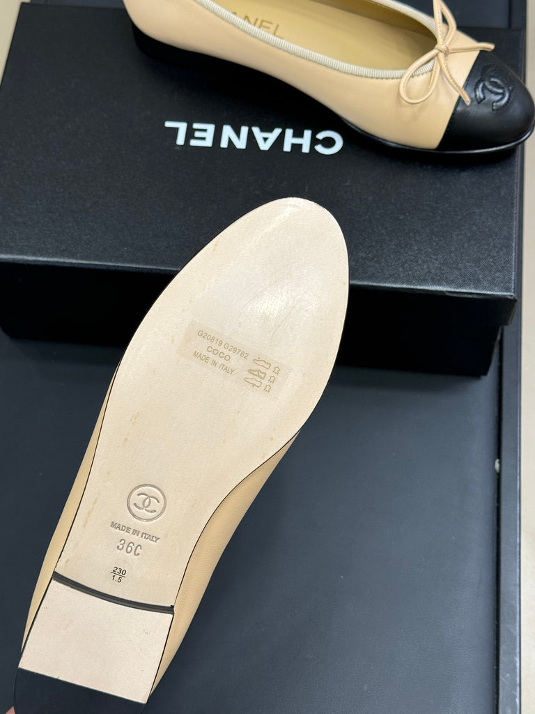 Beige & Black Cap-Toe Ballet Flats – Pre-Order