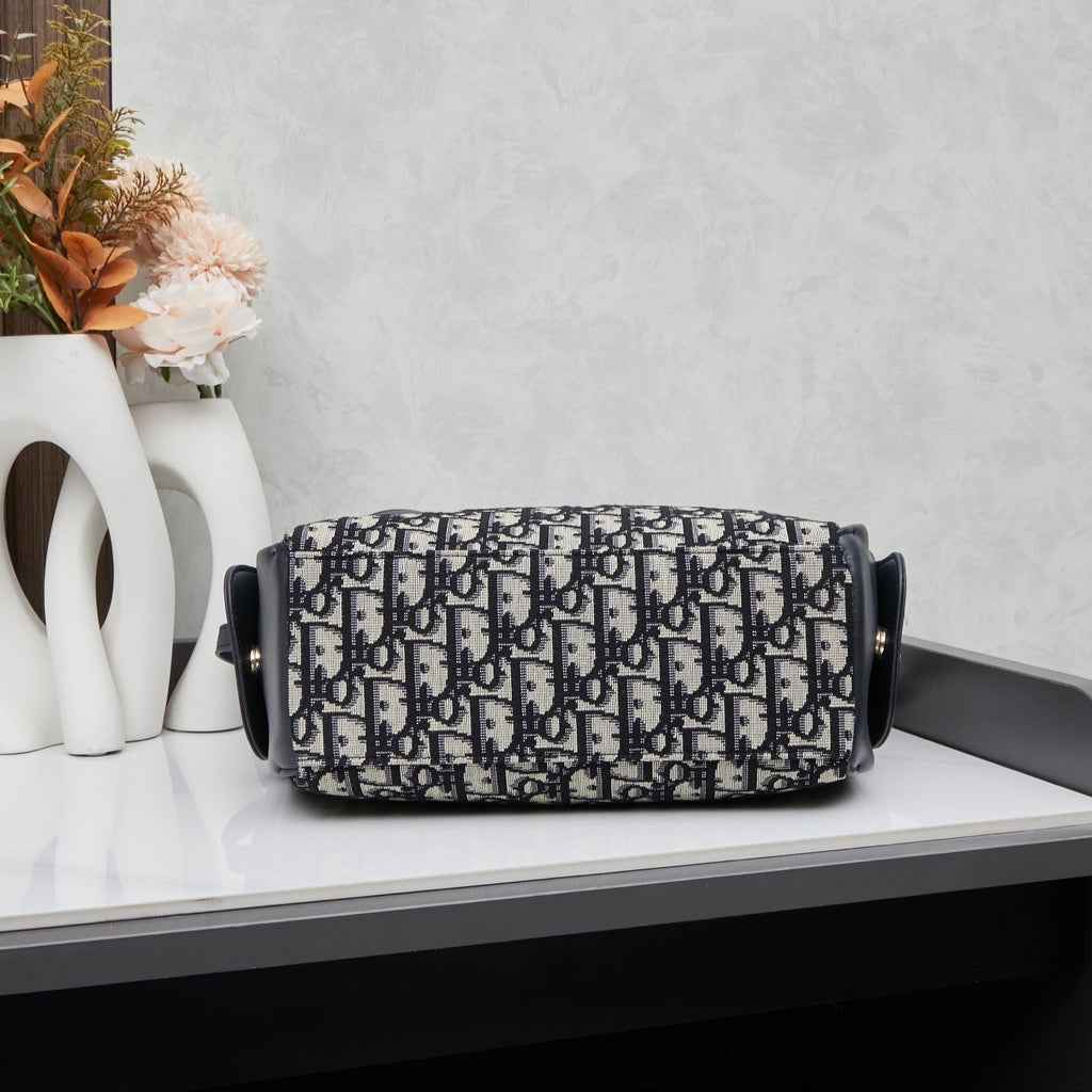 Pre-Order | Navy Patterned Shoulder Bag with Leather Trim