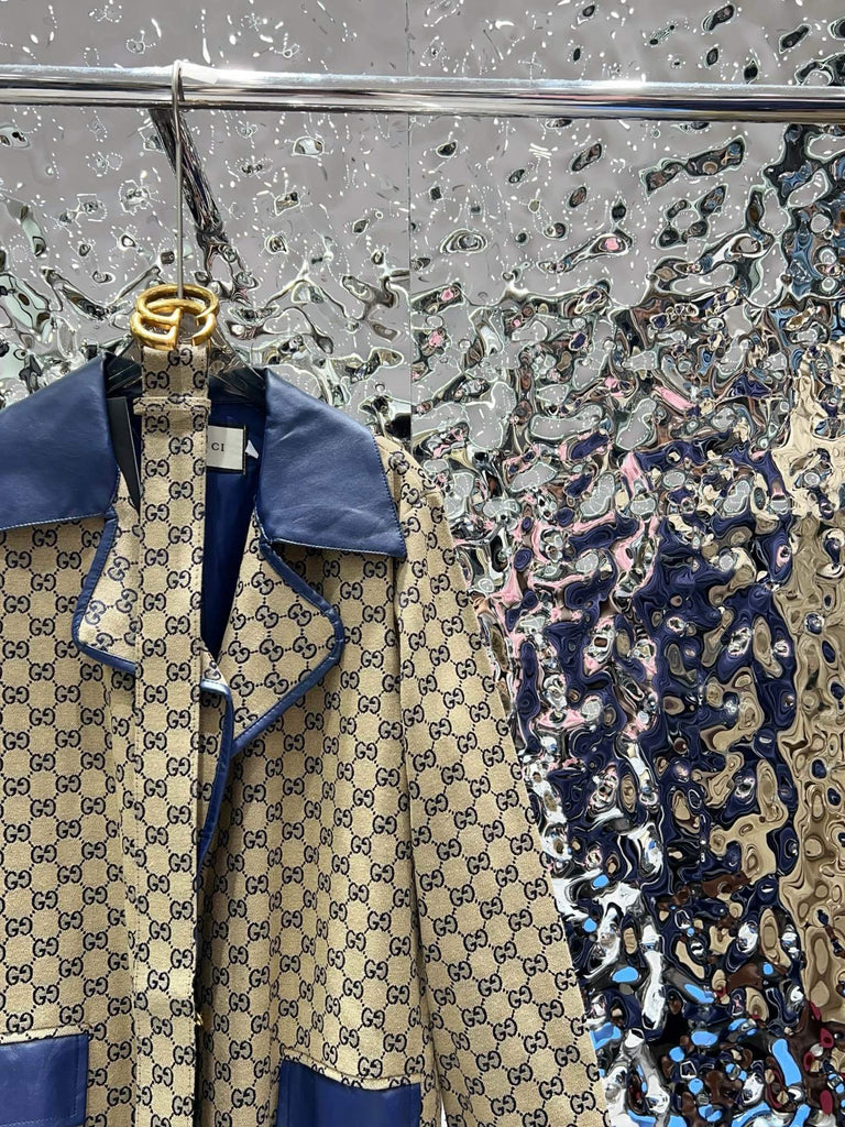 PRE-ORDER PATTERN COAT WITH BLUE DETAILS