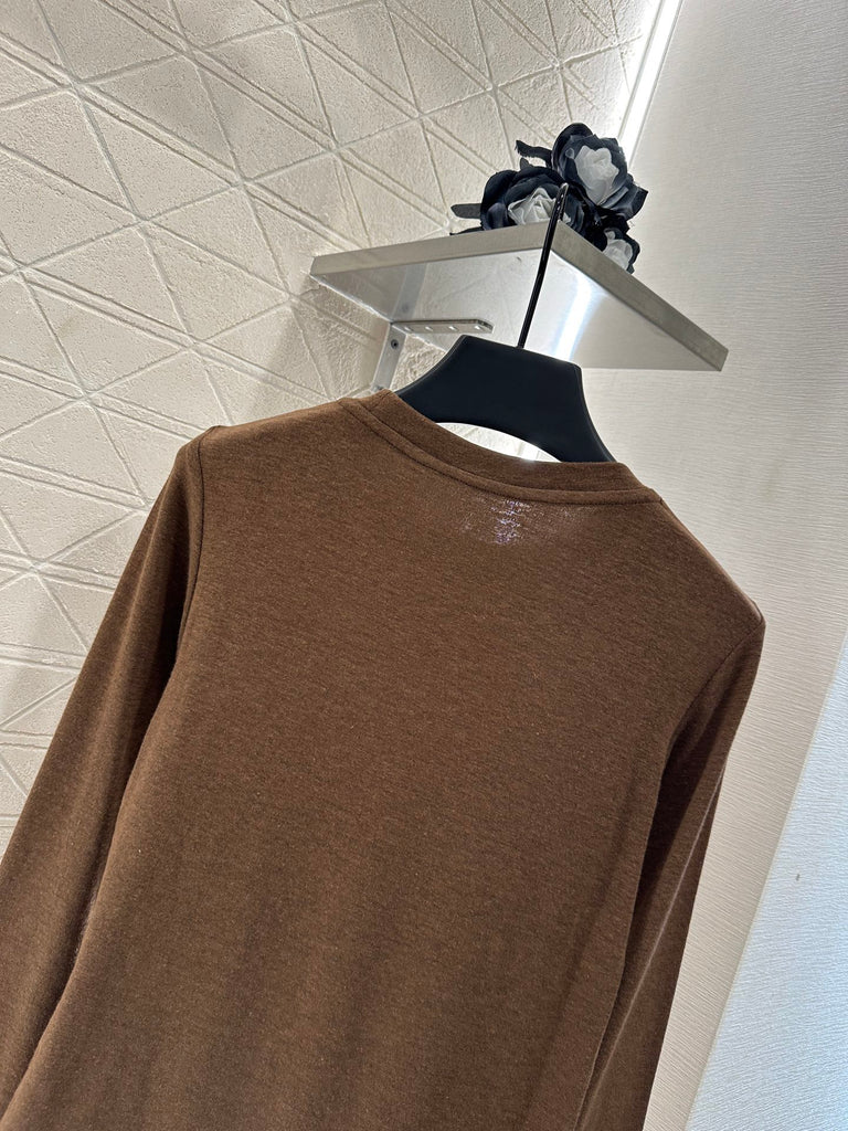 Brown Long-Sleeve Top with Minimal Logo – Pre-Order