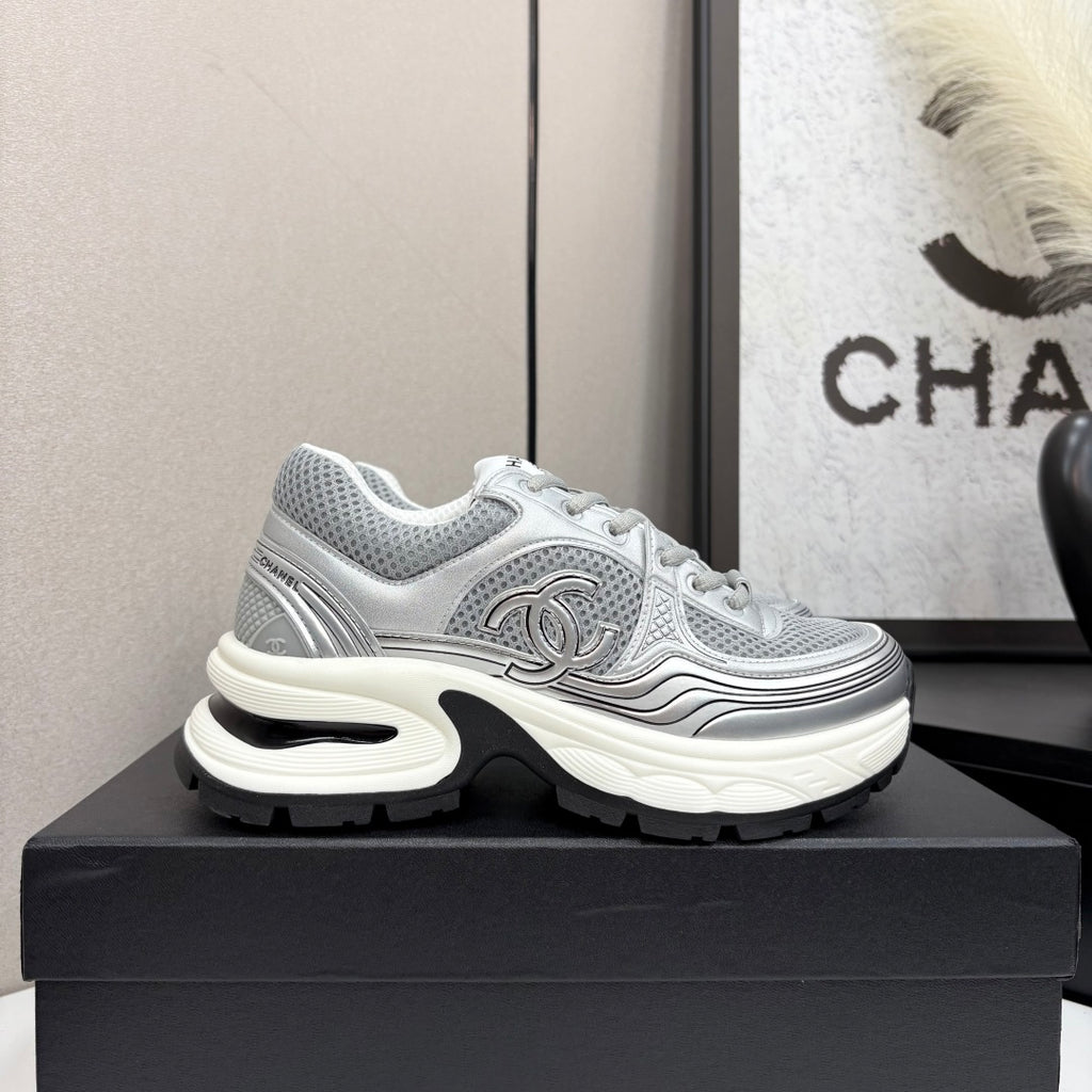 Pre-Order | Metallic Mesh Chunky Trainers – Silver