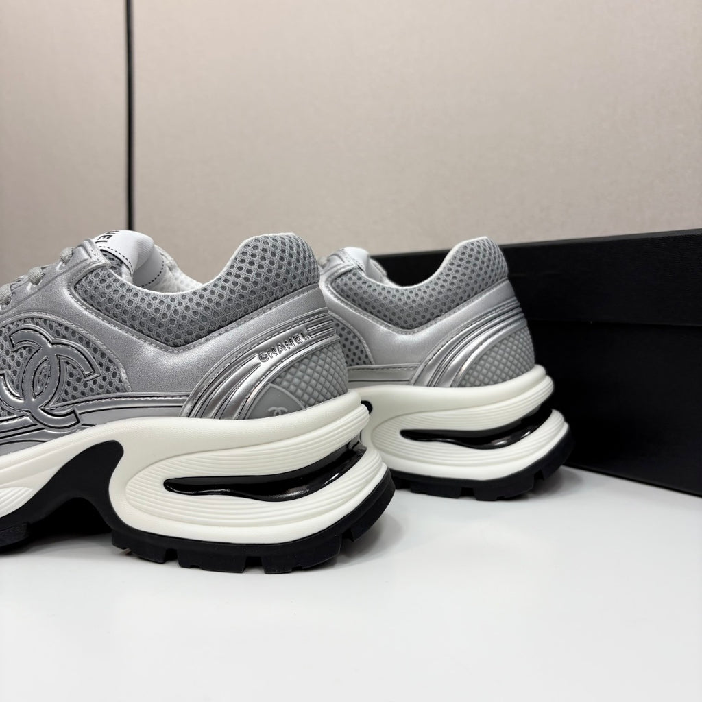 Pre-Order | Metallic Mesh Chunky Trainers – Silver
