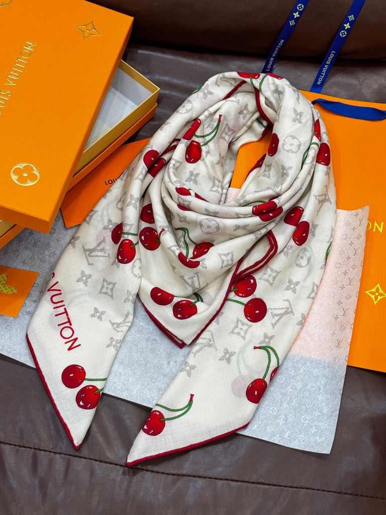 Pre-Order | Cherry Print Scarf – White & Red