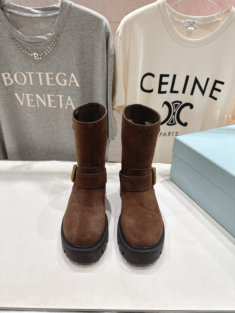 PRE ORDER Brown Suede Buckle Boots