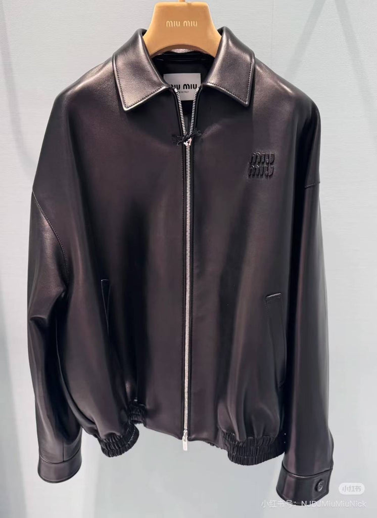 Pre-Order | Oversized Zip-Up Faux Leather Jacket – Black