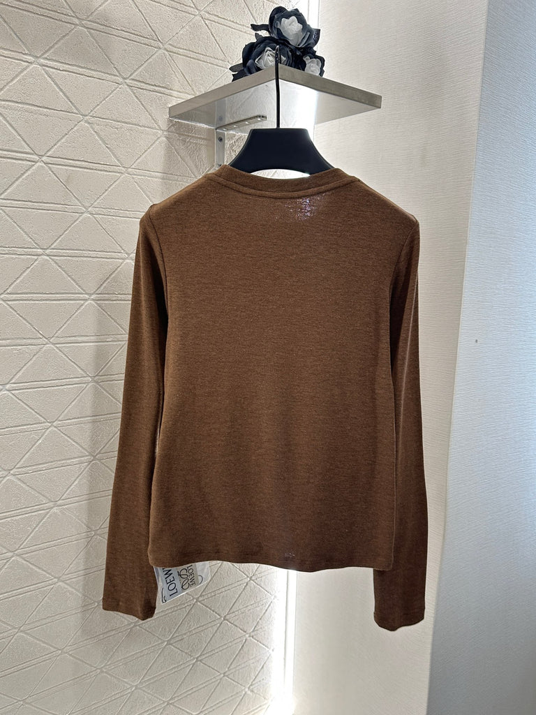 Brown Long-Sleeve Top with Minimal Logo – Pre-Order