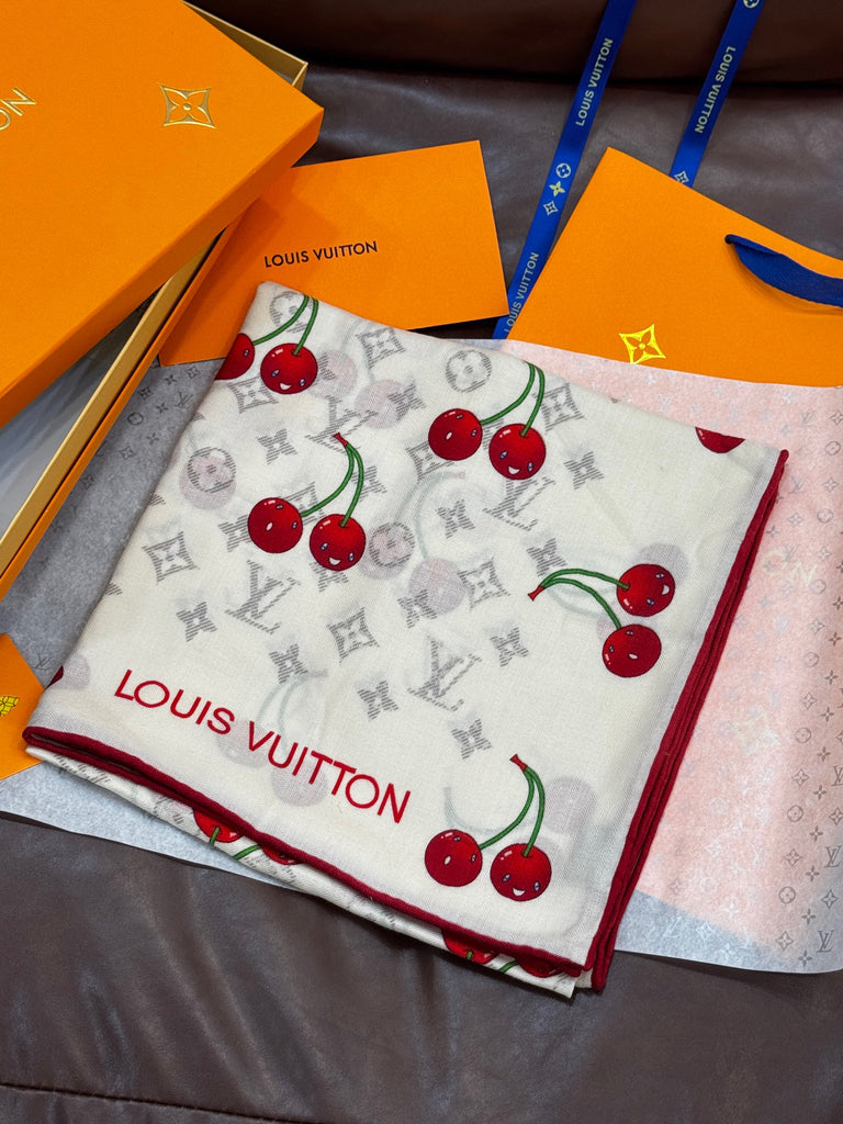 Pre-Order | Cherry Print Scarf – White & Red