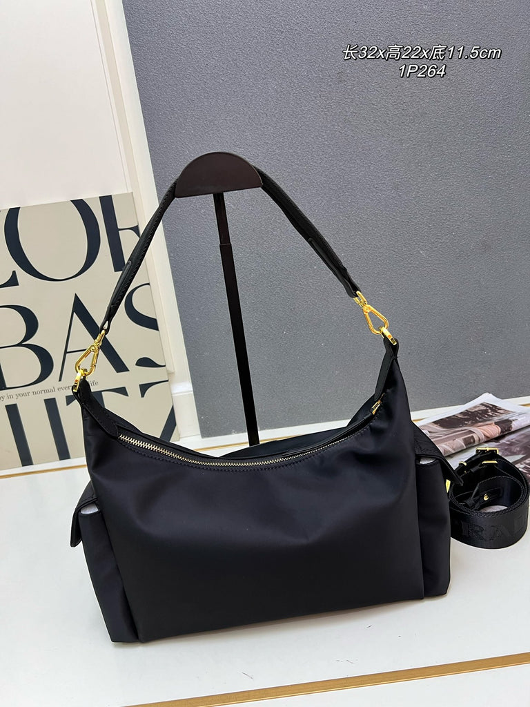 Black Nylon Shoulder Bag with Gold Hardware – Pre-Order
