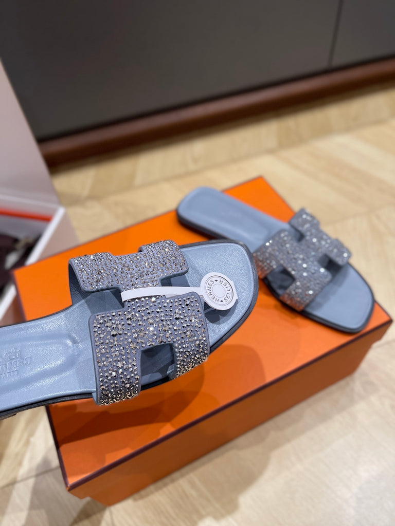 Pre-Order | Crystal Embellished Slide Sandals – Blue