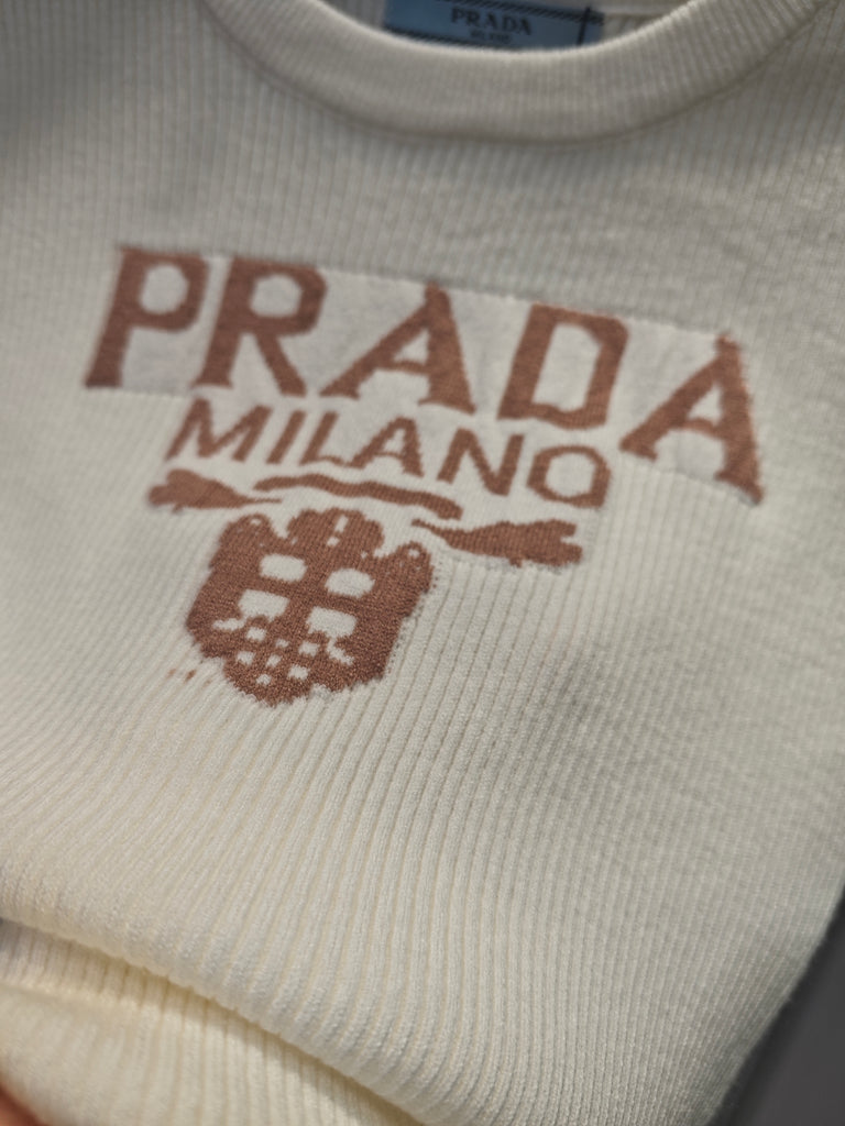Pre-Order | Ribbed Logo Knit Top – Cream
