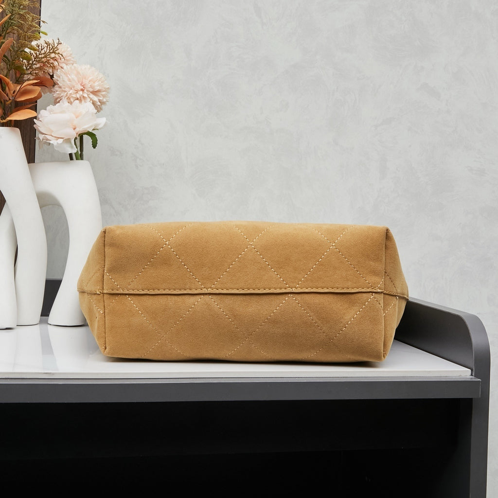 Pre-Order | Quilted Suede-Style Shoulder Bag with Chain Strap