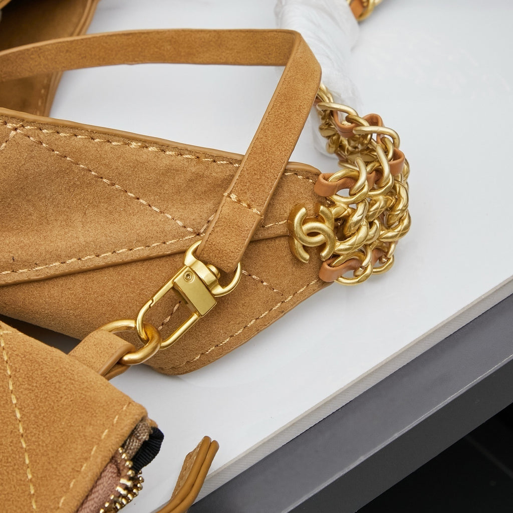 Pre-Order | Quilted Suede-Style Shoulder Bag with Chain Strap