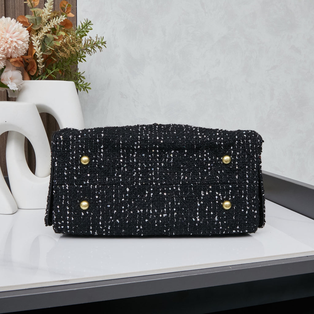 Black Tweed Chain Shoulder Bag – Pre-Order
