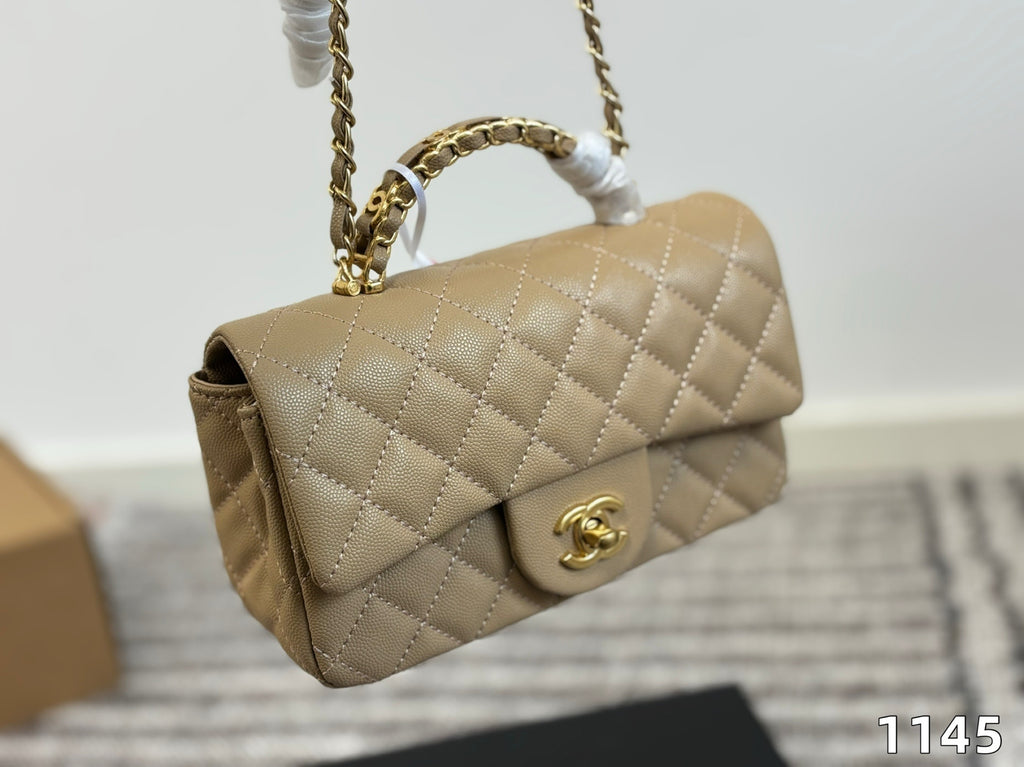 Pre-Order | Beige Top Handle Bag with Gold Chain