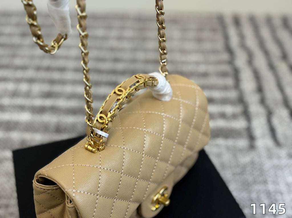 Pre-Order | Beige Top Handle Bag with Gold Chain