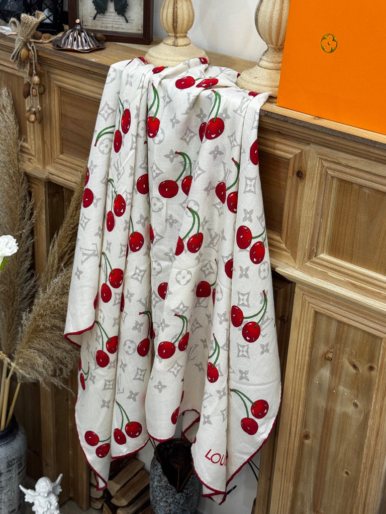 Pre-Order | Cherry Print Scarf – White & Red
