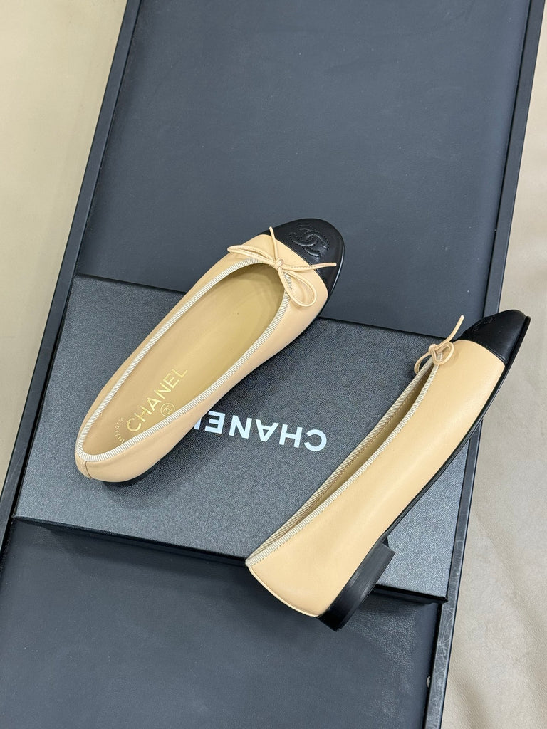 Beige & Black Cap-Toe Ballet Flats – Pre-Order