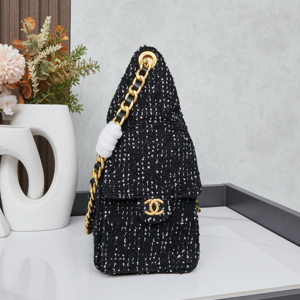 Black Tweed Chain Shoulder Bag – Pre-Order