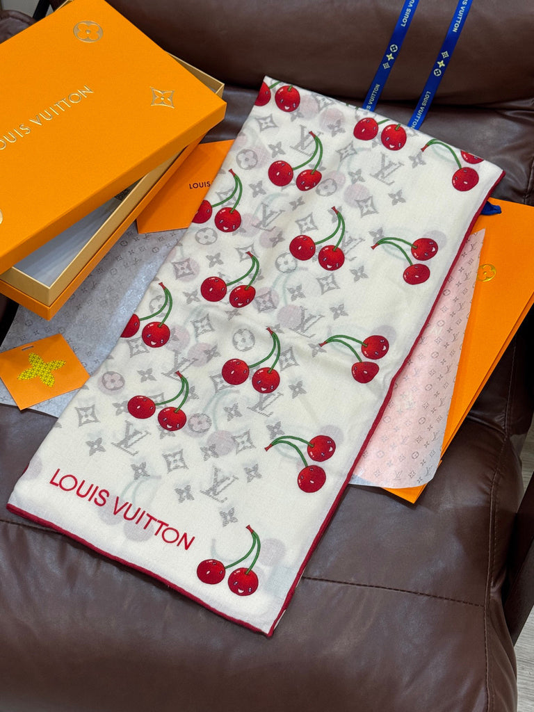 Pre-Order | Cherry Print Scarf – White & Red