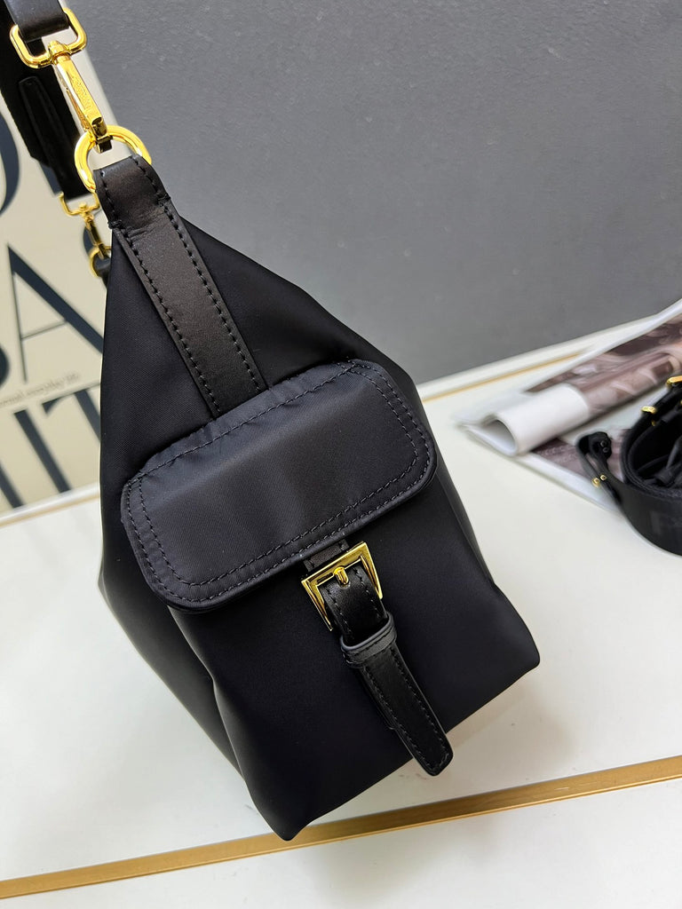 Black Nylon Shoulder Bag with Gold Hardware – Pre-Order