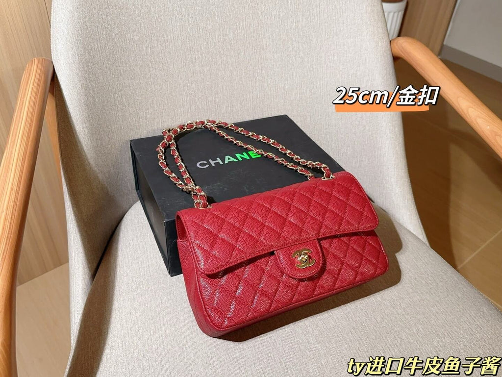 Pre-Order | Red Flap Shoulder Bag with Gold Hardware