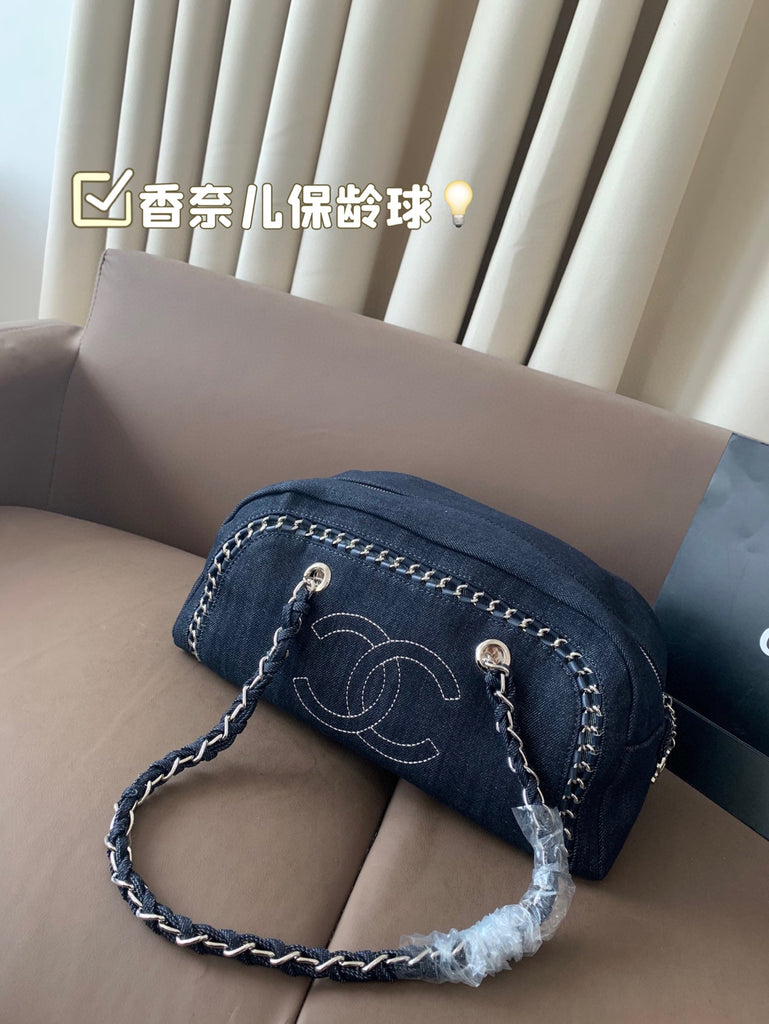 Pre-Order | Denim Chain Shoulder Bag – Navy