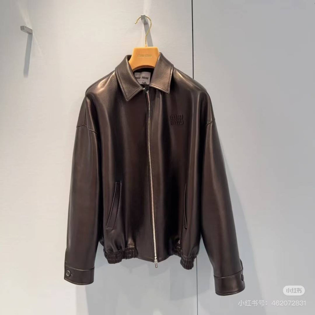 Pre-Order | Oversized Zip-Up Faux Leather Jacket – Black