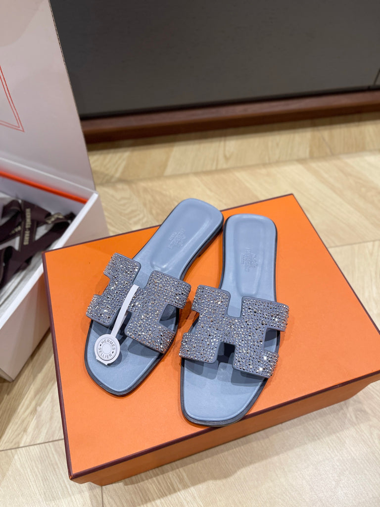 Pre-Order | Crystal Embellished Slide Sandals – Blue