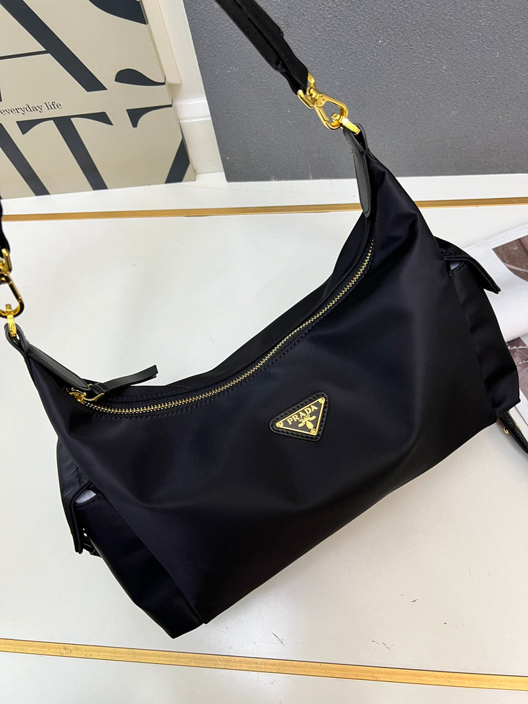 Black Nylon Shoulder Bag with Gold Hardware – Pre-Order